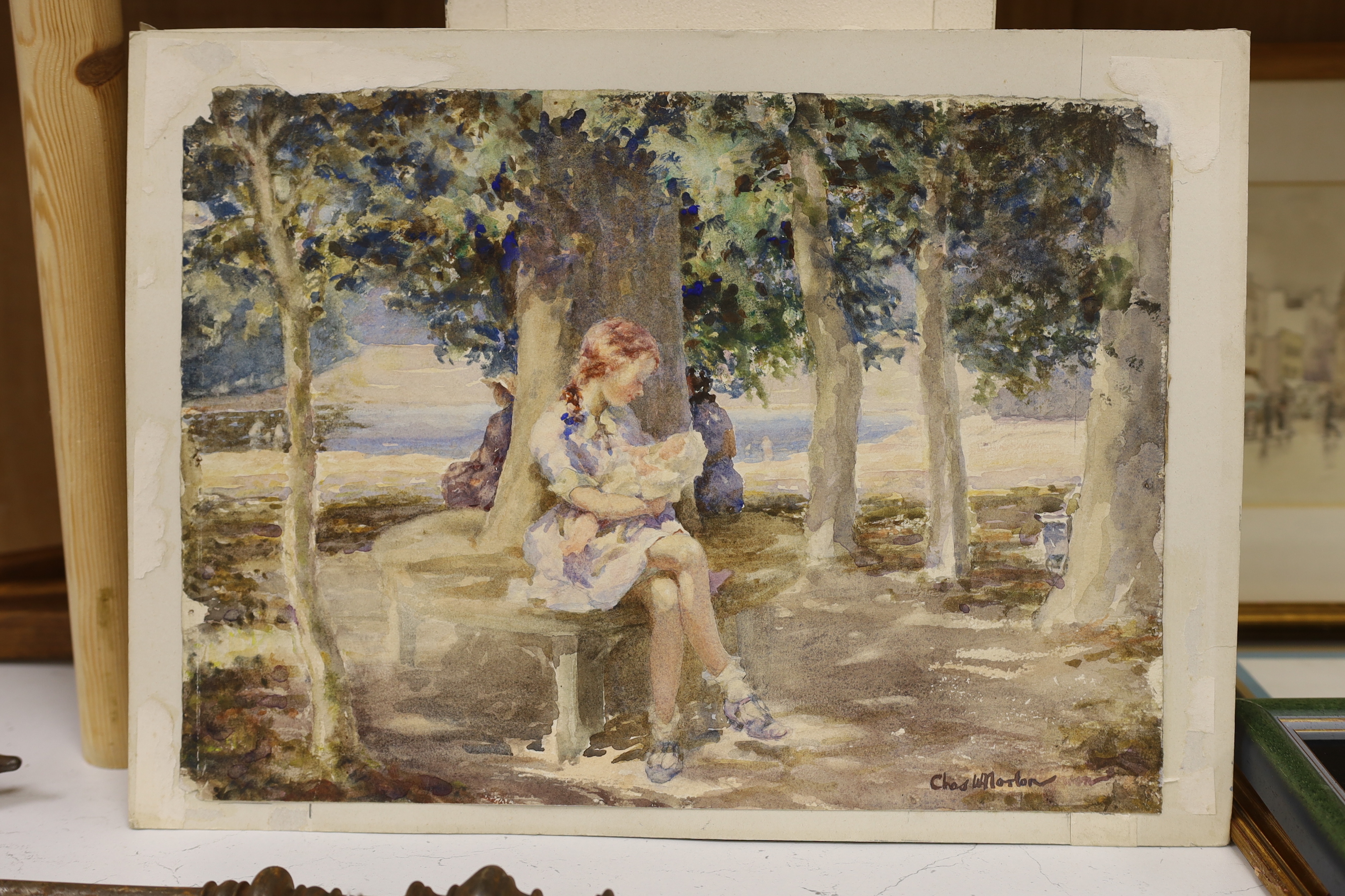 Charles William Norton (c. 1870-1946), watercolour on card, ‘The Young Mother’, signed, 28 x 39cm
